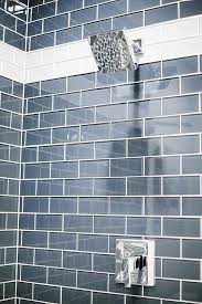 Blue Glass Subway Tiles On Shower Wall