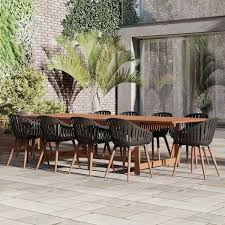 Ia Lulu 11 Piece Eucalyptus Wood Patio Rectangular Dining Table Set Ideal For Outdoors And Indoors