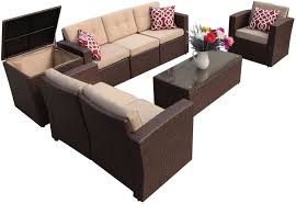 Enjoy free shipping with your order! Amazon Com Super Patio Patio Furniture 8 Piece Outdoor Furniture Set Wicker Sectional Furniture With Storage Table Beige Cushions Three Red Pillows Brown Wicker Garden Outdoor