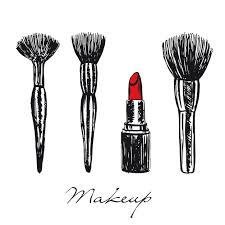 makeup brushes and lipstick hand drawn