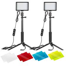 Neewer 2 Packs Dimmable 5600k Usb Led Video Light With Adjustable Tripod Stand Color Filters For Tabletop Low Angle Shooting Colorful Led Lighting Product Portrait Youtube Video Photography Neewer Photographic Equipment And