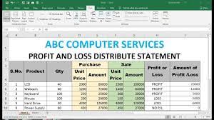 loss account statement sheet in excel