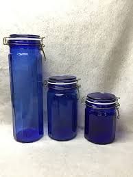 Vintage Colbart Blue Glass Canisters