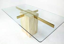 Travertine Pedestal Base Glass Top Mid