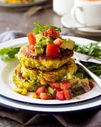 corn fritters with avocado salsa