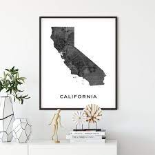 California Map Art Poster Black And
