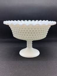 Hobnail Milk Glass Compote Vintage