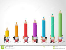 Teenager Students In Front Of Colored Pencil Chart Stock