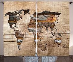 The living room curtains are a vital ornamental element for the inside. Amazon Com Ambesonne Modern Curtains Vintage World Map Form On Wooden Texture Effect Background Rustic Design Living Room Bedroom Window Drapes 2 Panel Set 108 X 84 Tan Brown Home Kitchen