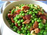 baby peas with bacon and almonds