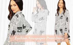 Wdirara Womens Fall Newspaper Print Long Sleeve Button Down Fashion Shirt Dress