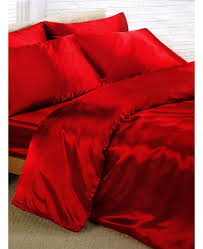 Red Satin Duvet Cover Fitted Sheet And