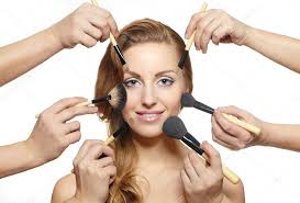 woman makeup brushes stock photo