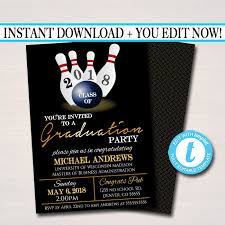 How to make graduation announcements. Editable Any Year Bowling Graduation Invitation Printable Etsy
