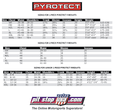 Sizing Chart Pyrotect Auto Racing Suits