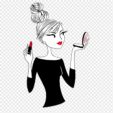 woman putting lipstick cartoon drawing