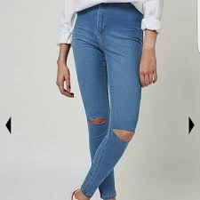Topshop Moto Mid Blue Ripped Joni Jeans Skin Tight And Ultra