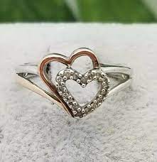 silver 10k heart diamond ring estate