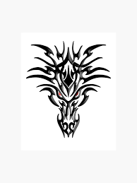 Serious Tribal Dragon Face On White Photographic Print
