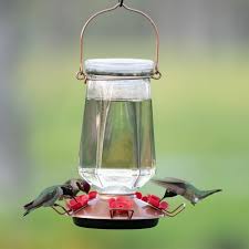 Crystal Top Fill Glass Hummingbird Feeder