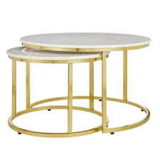 2 Piece Round Marble Coffee Table Set