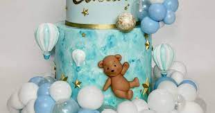 Celebrate With Cake Teddy Bear Hotair Balloon And Balloon Garland 2  gambar png