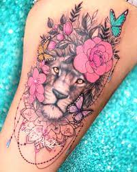 tatouage lion cuisse femme by tattoosuzette on DeviantArt