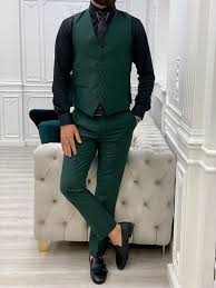 men suits green 3 piece slim fit one