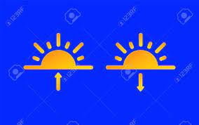 日の出, 日の入り 天気予報情報アイコンセット.太陽と矢印の記号の紙のカットスタイル。気候気象要素。メトキャストWFレポートマーク、メテオモバイルアプリ、ウェブのためのトレンディなボタン。のイラスト素材・ベクター  Image 120534693