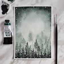 Paint Snowy Watercolor Pine Trees