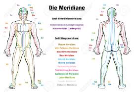 Meridian System Chart German Labeling Male Body With Acupuncture