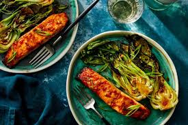 miso air fryer salmon with baby bok choy