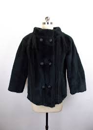 1960 S Black Faux Fur Jacket Short Coat Size M