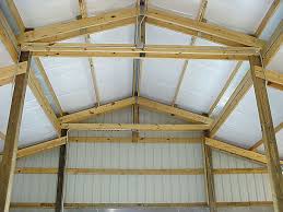 For any pole barn unfinished wall system we sell 6 thick friction fit insulation that is installed between the posts from the inside after the building is erected. Faced Blanket