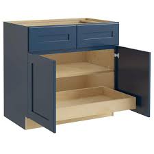 lue cabinetry nevada 36 in w x 34 5 in h x 24 in d mythic blue painted door and drawer base fully embled cabinet recessed panel shaker door