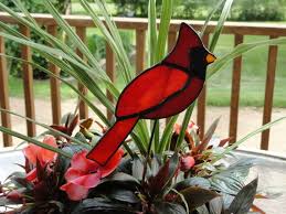 Cardinal Plant Stake Stained Glass