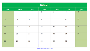 Excel 2020 Monthly Calendar Printable Templates Calendar 2020