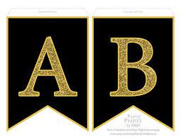 Bunting banners instantly upgrade any occasion to très chic. Printable Alphabet Letter Banner Gold Glitter On Black A Z Etsy Printable Alphabet Letters Printable Banner Letters Free Printable Banner Letters