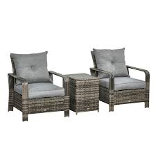 Outsunny 3 Piece Pe Rattan Patio Chairs
