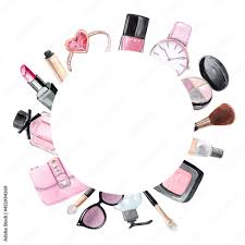 pink makeup round frame isolated on