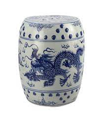 Ceramic Garden Stool Blue White Dragon