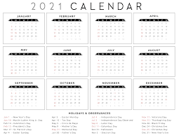 Yearly calendar templates for 2021 are available in word, excel, and pdf file convenient calendar for 2021 with weekends and holidays. Free Printable One Page 2021 Calendar With Holidays World Of Printables