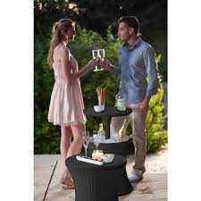 Keter Pacific Cool Bar Outdoor Patio Furniture And Hot Tub Side Table With 7 5 Gallon Beer And Wine Cooler Grey