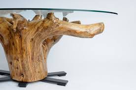 Tree Stump Glass Coffee Table With