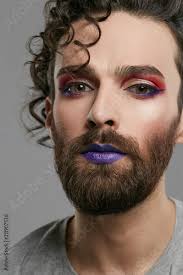 male makeup look 3 4 view portrait of