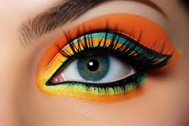 green eye and orange and yellow makeup