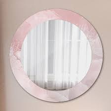 Round Decorative Wall Mirror Pink Stone