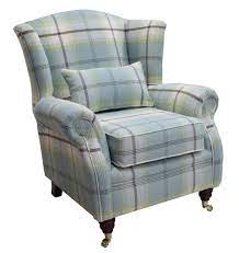 To combat this, several of our armchairs and recliners have a removable cover, which mean you can just throw it in the washing machine to remove the stain. Balmoral Duck Egg Blue Check High Back Wing Chair Armchairs