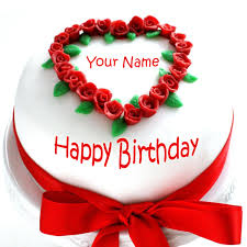 happy birthday cake with red ribbon