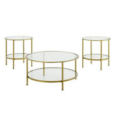Gold Round Glass Coffee Table Set